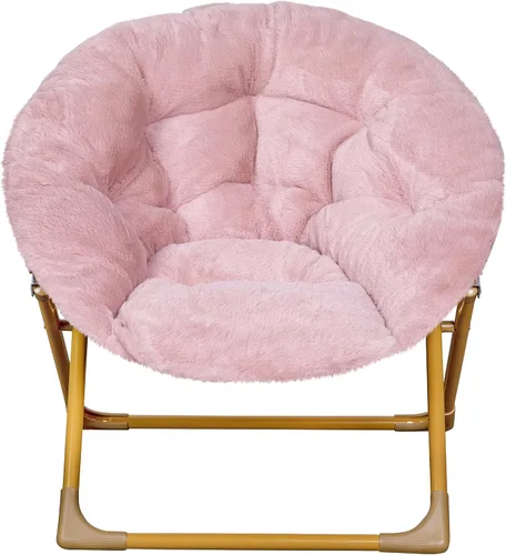 Vista 10 de Flash Furniture Silla Mini Plegable y Acogedora Gwen para Niños - Silla Lunar de Pelo Sintético Color Rosa Claro - Estructura de Metal Dorado Suave