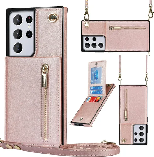 Vista 20 de Funda para teléfono Samsung Galaxy S9 con correa cruzada, tarjetero de cuero, con cordón, ranuras de crédito, cierre magnético, accesorios para Negro