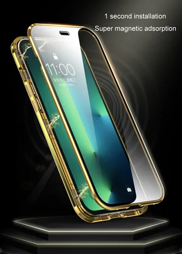 Vista 4 de Funda magnética para iPhone 13 Pro Max de 360 grados de cuerpo completo, lente de cámara integrada y protector de pantalla, color negro