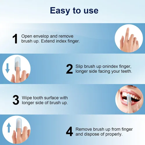 Vista 5 de MySmile 100 piezas de toallitas de dientes, cepillo de dedos de limpieza profunda, cepillo oral para limpieza de dientes, sabor a menta