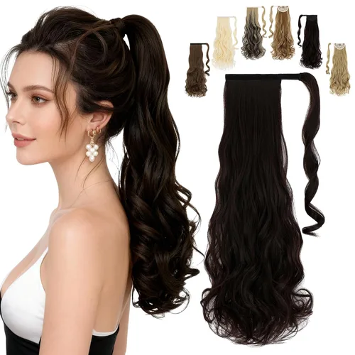 Vista 19 de FELENDY Extensión de cola de caballo, extensiones de cabello largo envolvente de 18 pulgadas, extensiones de cabello ondulado y rizado con clip