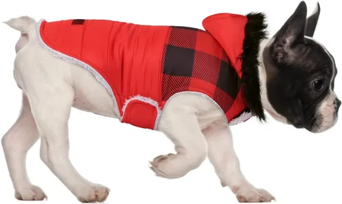 Vista 13 de HDE Chaqueta acolchada para perro, con forro polar, abrigo de invierno cálido para perro con agujero para arnés a rayas rosas, talla S Raya rosa