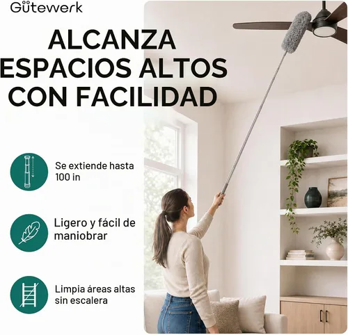 Vista 2 de Gütewerk - Plumero de telaraña con poste de extensión de 100 pulgadas Gris