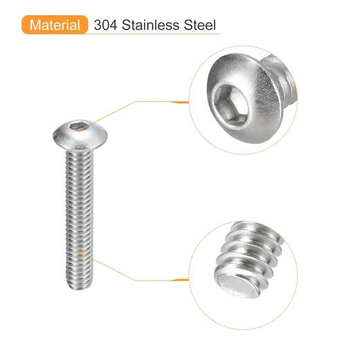 Vista 4 de Uxcell tornillos de cabeza de botón #8-32x1, 20 unidades, pernos hexagonales de acero inoxidable 304, tornillos de rosca completa con cabeza