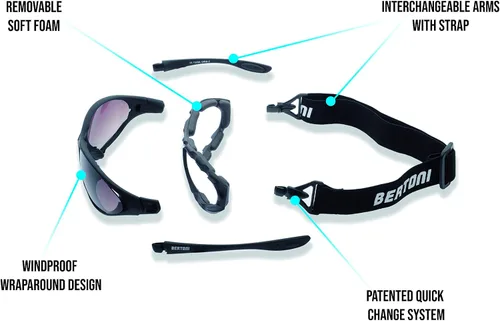 Vista 4 de Bertoni Gafas de motocicleta lente fotocrómica intercambiable brazos correa mod.333 moto sunsensor montar gafas acolchadas