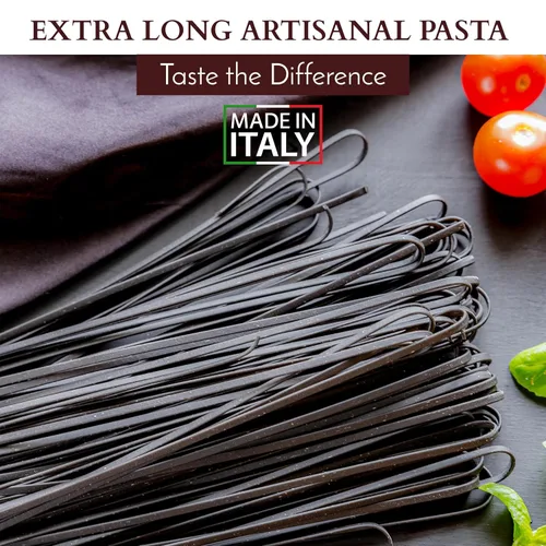 Vista 5 de Morelli Squid Ink Pasta Linguine – Fideos de pasta negra orgánica, sémola de trigo duro, italiano Nero Di Seppia Hecho en Italia – 8.8 oz (250 g)