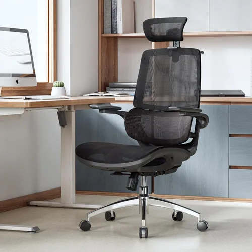 Vista 2 de M59AS Silla ergonómica de oficina, respaldo doble, soporte lumbar Negro