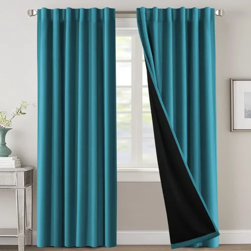 Vista 100 de H.VERSAILTEX Cortinas 100% opacas para dormitorio con forro negro, cortinas de oscurecimiento de habitación completa, con aislamiento térmico