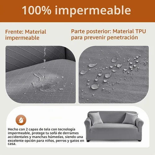 Vista 5 de Tokokimo Funda de sofá biplaza 100% impermeable, protector de muebles a prueba de fugas para niños, mascotas (sofá biplaza, gris) con margen de tela