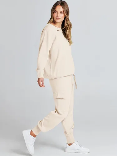 Vista 3 de Caracilia Conjunto de dos piezas para mujer, suéter de punto de manga larga y pantalones deportivos tipo cargo