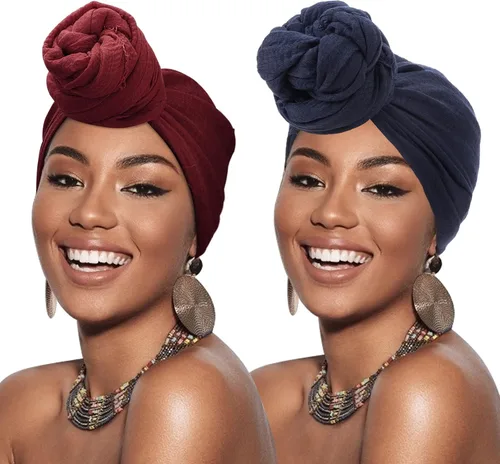 Vista 7 de DRESHOW Turbante para mujeres africanas, bufanda de pelo largo, chal hiyab para la cabeza, accesorios para el cabello