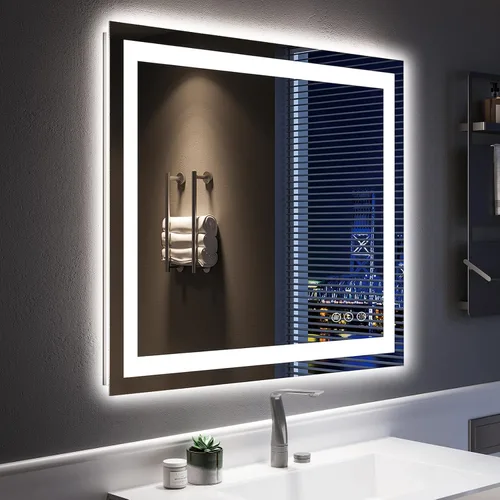 Vista 35 de Espejo de baño LED de 24x30 pulgadas con luces, espejo de tocador frontal y retroiluminado para pared de baño con 3 colores, regulable