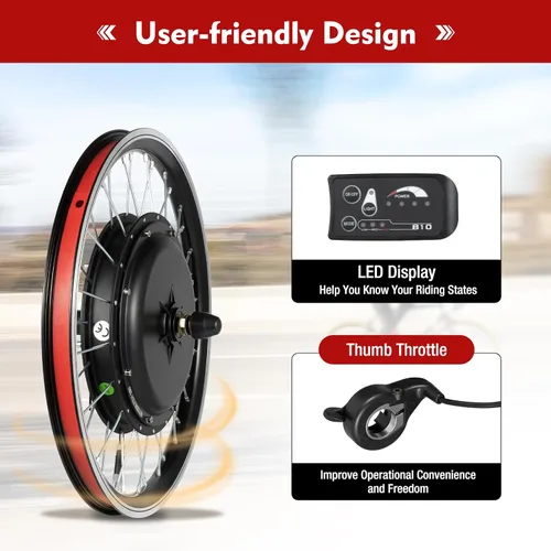 Vista 3 de Kit de conversión de bicicleta eléctrica de 1000 W 48 V con pantalla LED, cubo de rueda delantera de 20 pulgadas, impermeable, cubo de bicicleta