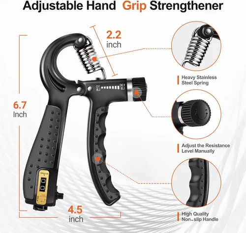 Vista 3 de Grip Strength Trainer Kit (5 Pack) Adjustable Resistance Hand Gripper,Finger Exerciser,Hand Extension Exerciser,Stress Relief Ball and Forearm