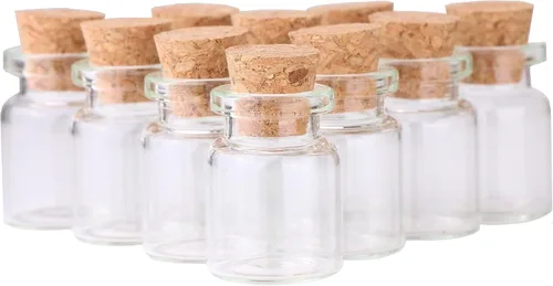 Vista 2 de MaxMau 100 botellas pequeñas de vidrio con corchos, frascos pequeños de 0.17 onzas líquidas, mini tarros transparentes de madera para manualidades