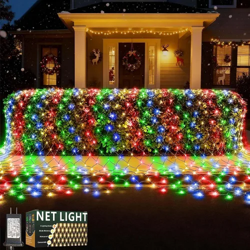 Vista 11 de LitHome Luces de red de Navidad de 14.8 x 5 pies, 300 luces LED de red blanca cálida, 8 modos de conexión, malla gigante impermeable de Navidad