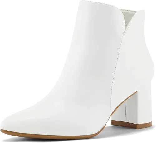 Vista 9 de mysoft Botines de tobillo para mujer con tacón bajo grueso de bloque, cómodos, punta puntiaguda, corte lateral en V, elegantes botines de oficina