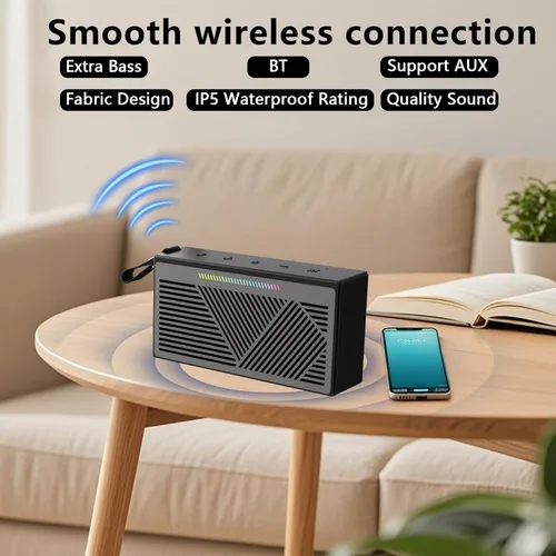 Vista 5 de Altavoz Bluetooth, altavoces Bluetooth inalámbricos portátiles con sonido HD, altavoz impermeable IPX5 con luces LED RGB, Bluetooth5.3