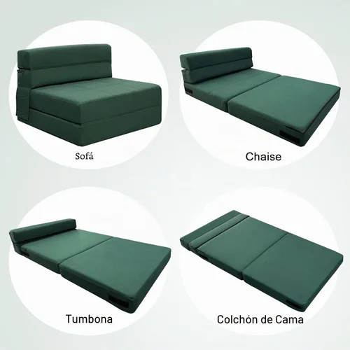 Vista 4 de ANONER Sofá cama plegable de espuma viscoelástica con almohada, tamaño Verde oscuro