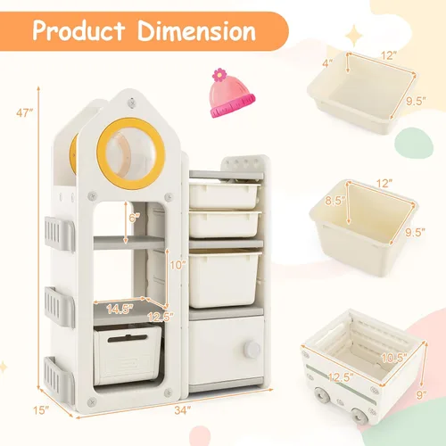 Vista 3 de Costzon Organizador de almacenamiento de juguetes para niños y estantería, estante multiusos con contenedores de almacenamiento extraíbles