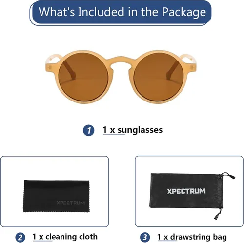 Vista 6 de Xpectrum Gafas de sol ligeras unisex pequeñas redondas hippie, marco de plástico circular, estilo retro Lennon, gafas bohemias