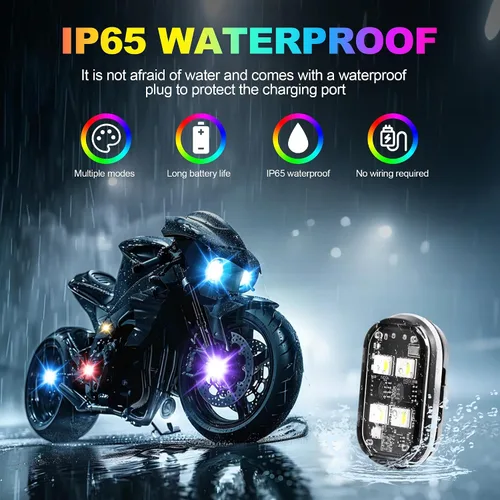 Vista 3 de 4 luces LED estroboscópicas inalámbricas con control remoto, 4 luces LED inalámbricas de alto brillo, 8 colores, impermeables, anticolisión, luces
