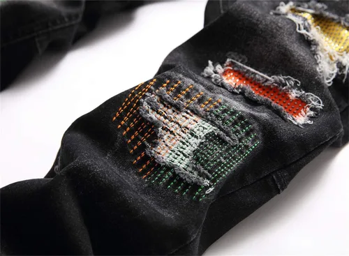 Vista 5 de AITITIA Jeans elásticos de ajuste regular rasgados para hombre