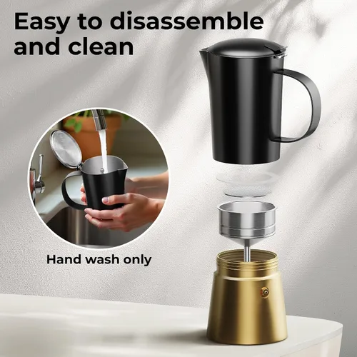 Vista 12 de Cafetera de acero inoxidable Moka Pot de 6 tazas (12 onzas líquidas), cafetera de estufa para inducción, estufas de gas y eléctricas, cafetera