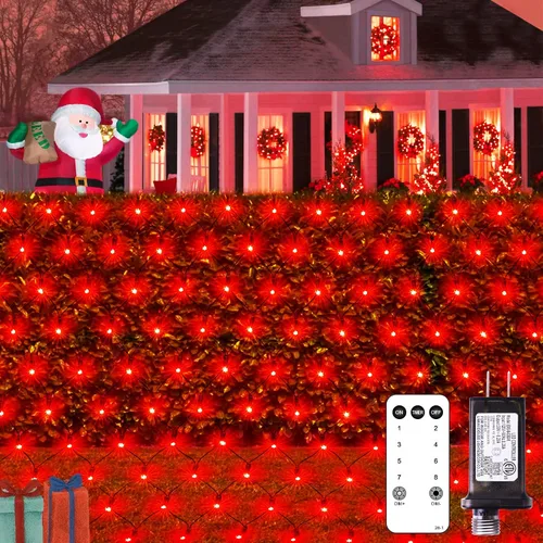 Vista 10 de JMEXSUSS 360 luces LED de red azul para exteriores, conectables de 12 pies x 5 pies, luces de red de Navidad enchufables con control remoto, 8 modos
