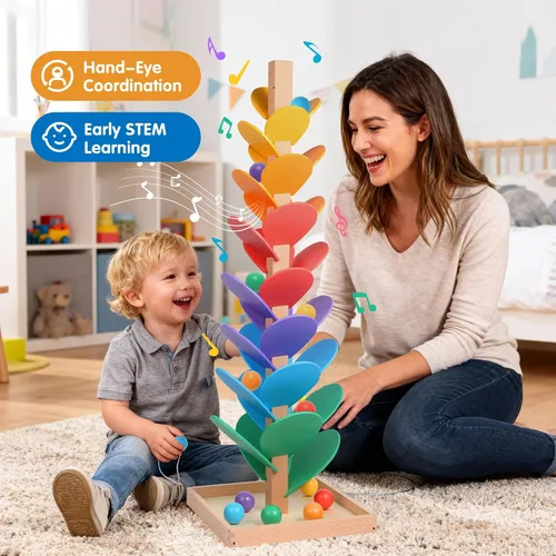 Vista 3 de Gotoofun Árbol musical de madera con diseño de mármol incluye bola de Arco iris clásico