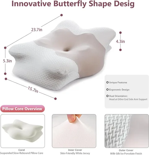 Vista 8 de Almohada cervical cervical para dormir, almohada ergonómica ajustable, almohada de contorno de cuello para dormir lateral para adultos, almohada