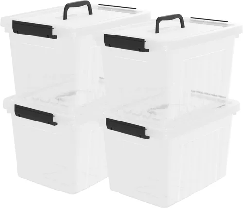 Vista 2 de Paquete de 4 cajas de almacenamiento de plástico transparente de 20 L con asa