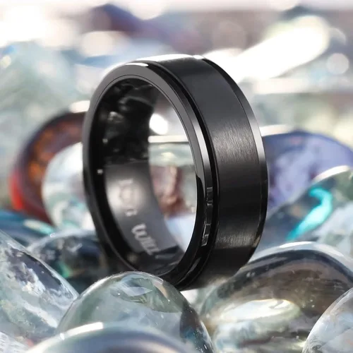 Vista 2 de King Will Anillo giratorio de acero inoxidable de 0.315 in para hombres y mujeres, anillo para aliviar el estrés y la ansiedad, unisex, adultos