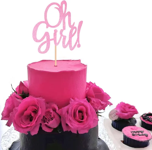Vista 7 de Decoración de pastel rosa con purpurina de Oh Girl, decoración de pastel de baby shower para It'a A Girl Baby Shower Baby Shower Cake Party