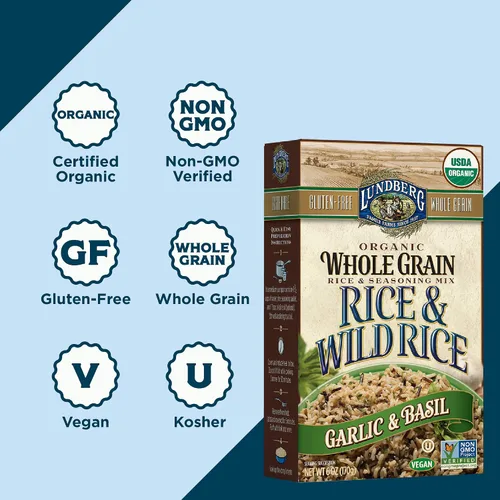 Vista 5 de Lundberg Family Farms - Arroz orgánico de grano entero y arroz silvestre, ajo y albahaca, guarnición, básico de despensa, 100% grano entero, sin