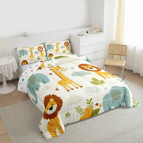 Vista 2 de Feelyou Juego de edredón de animales de la selva para todas las estaciones, juego de ropa de cama con 1 funda de almohada de microfibra de elefante