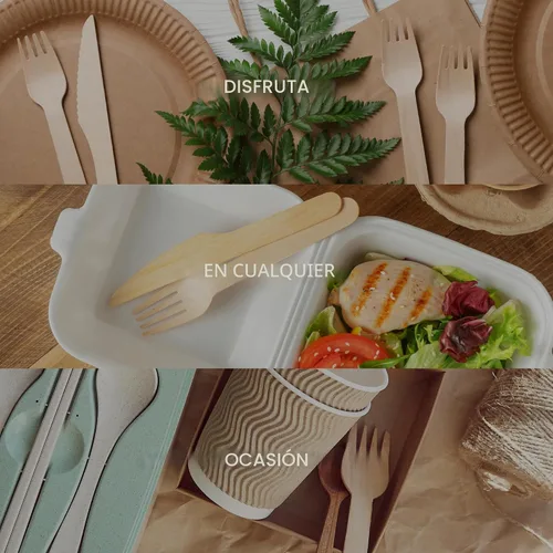 Vista 7 de Juego de cubiertos 100% compostables – 300 piezas de utensilios de madera compostables [120 tenedores, 90 cuchillos, 90 cucharas] – Cubiertos