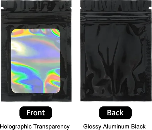 Vista 3 de joycraft 100 bolsas holográficas de tereftalato de polietileno, bolsas resellables a prueba de olores, bolsa para joyería, bolsa de papel