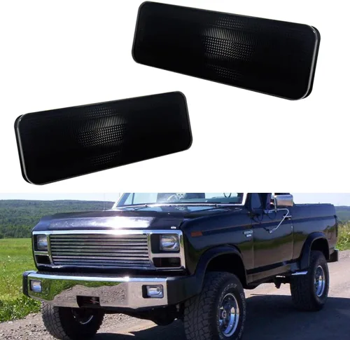 Vista 10 de Para 1980 1981 1982 1983 1984 1985 1986 Ford BRONCO F-150 F-250 F-350 Luces de marcador laterales de parachoques delantero lente ámbar LED