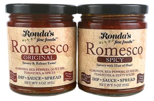 Vista 7 de Spicy Romesco by Ronda's Fine Foods Sumerge, salsa, untar Tarro de 9.0 onzas Gourmet, lote pequeño Almendras, aceite de oliva puro