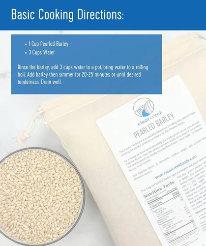 Vista 3 de CLEAR CREEK Cebada perlada certificada sin residuos de glifosato Bolsa con cordón de 4 libras Sin OGM Kosher Vegano No irradiado