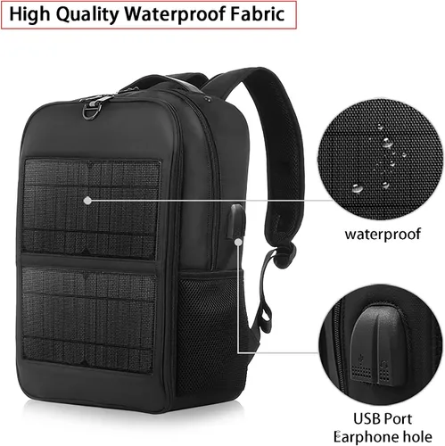 Vista 7 de 14W Solar Backpack - Waterproof, Smart USB Charging Backpack, Ergonomic Multifunction Laptop Bag Outdoor Hiking Backpack, Perfect for Business