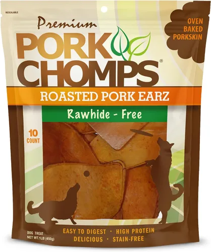 Vista 8 de Pork Chomps Masticables de piel de cerdo asada para perros, formas de oreja de 5 pulgadas, 1.6 onzas (paquete de 1)