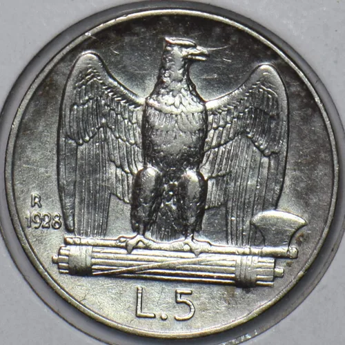 Vista 2 de Collectible Coin Italy 1928 R 5 Lire Eagle animal 295957