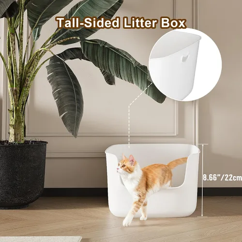 Vista 3 de Caja de arena blanca de plástico de alta cara para gatos de entrada baja, 22.8 x 15 x 8.66 pulgadas con protector contra salpicaduras, interior liso