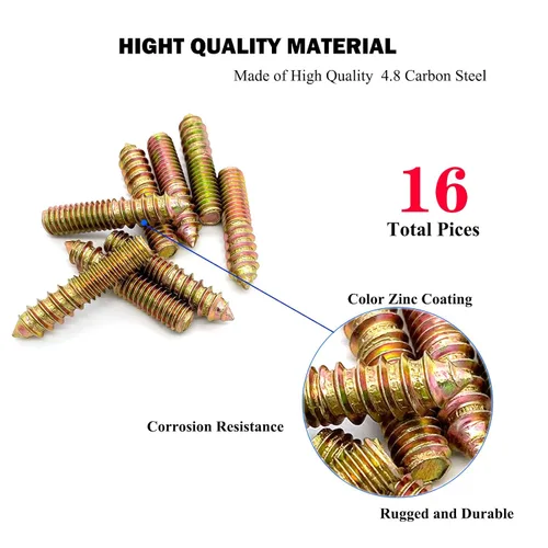 Vista 3 de Paquete de 16 pernos de suspensión de doble cabeza de 5/16-18 x 1-1/2 pulgadas para muebles y clavijas de madera, varillas roscadas de 1.500 in