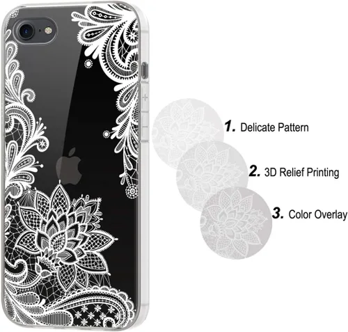 Vista 4 de Funda de teléfono para iPhone SE 2020, iPhone 8, iPhone 7, funda delgada a prueba de golpes con patrón floral transparente suave y flexible TPU