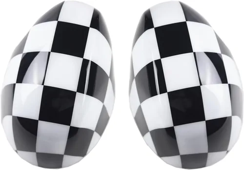 Vista 6 de Cubierta de espejo retrovisor lateral compatible con Mini Cooper R50-R53 DC01 Black Jack ABS - Tapa de espejo exterior adhesiva para Gen 1 R50 R53