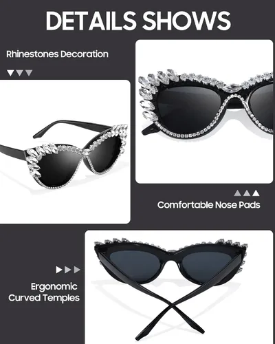 Vista 4 de IGnaef Lentes de sol con diamantes de imitación para mujer, con marco de joyas, accesorio de fiesta de disfraces