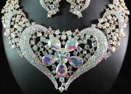 Vista 2 de janefashions Corazón Oro Rhinestone austríaco Crystal babero collar arete set nupcial n1620g (Oro)